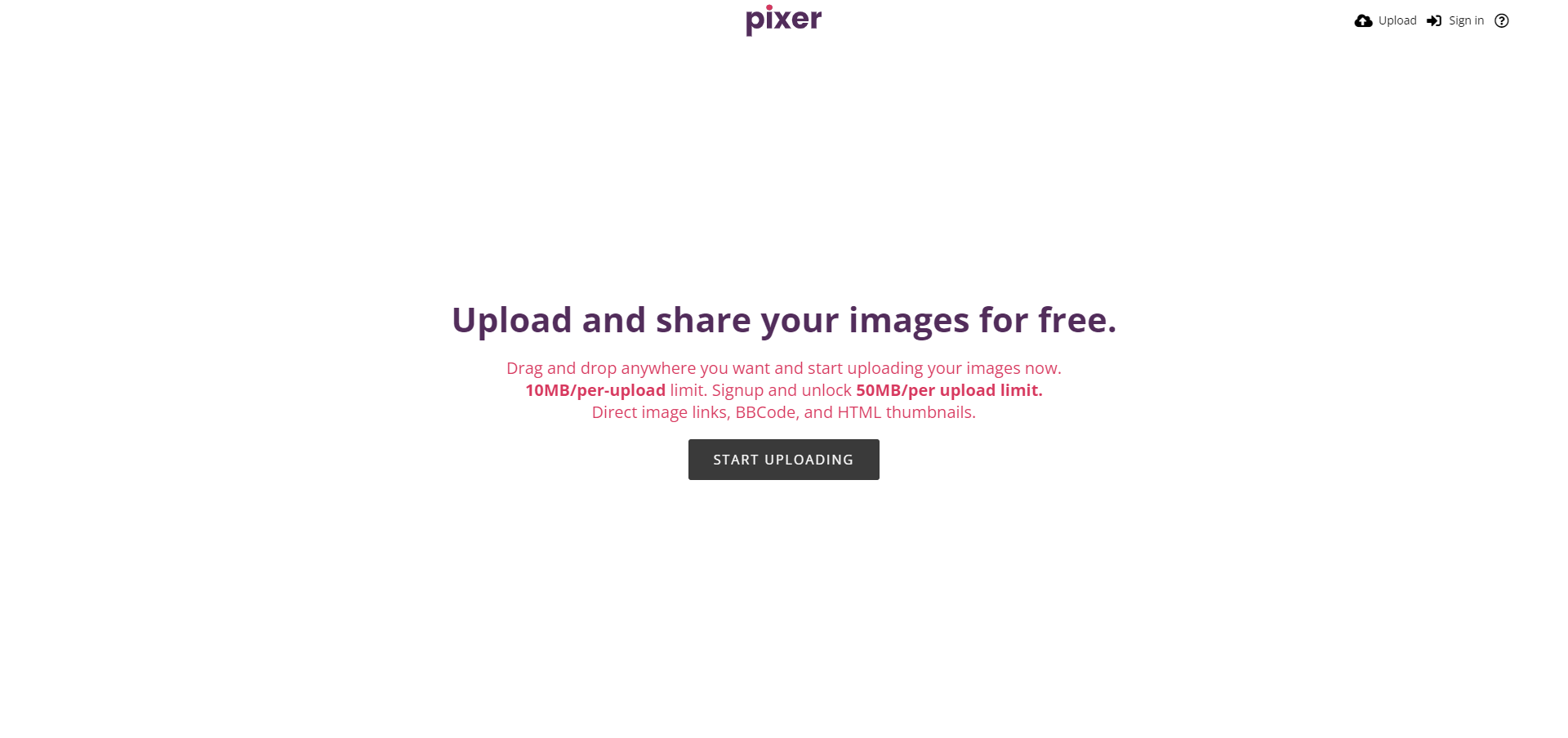 Pixer free image hosting website